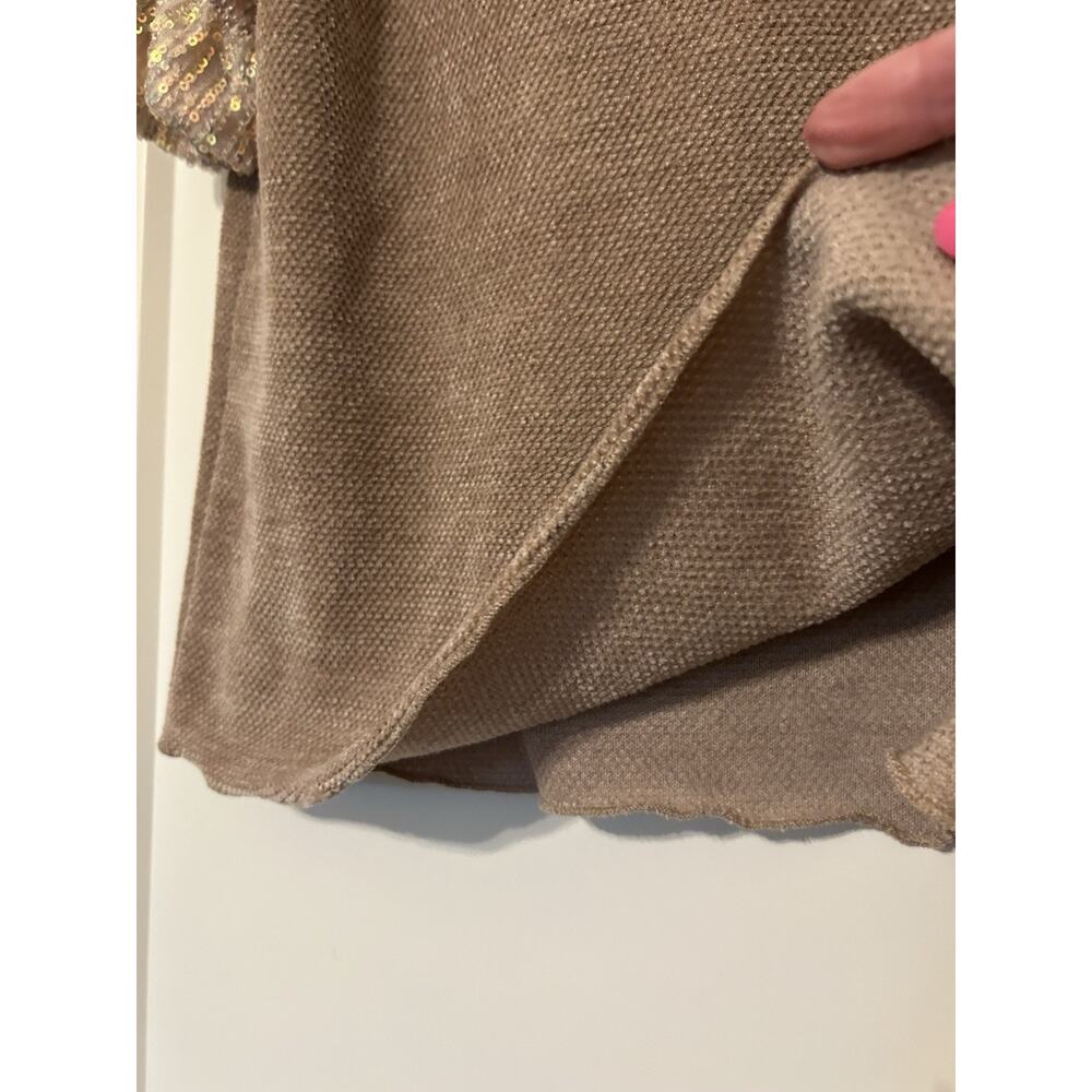 THML Brown Knit Top with Puff Gold Sparkle Sleeves - Picture 3 of 11